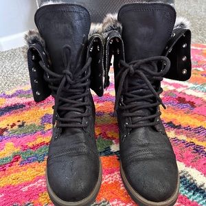 Black nubuck lace up zipper in back boots